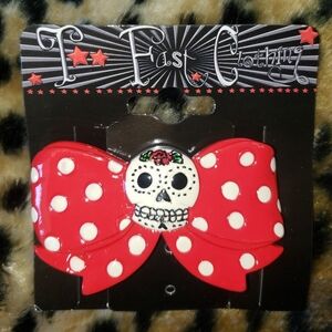 VINTAGE TOO FAST TATTOO RED SUGAR SKULL RESIN  BARRETTE HOT TOPIC  NEW POLKA DOT